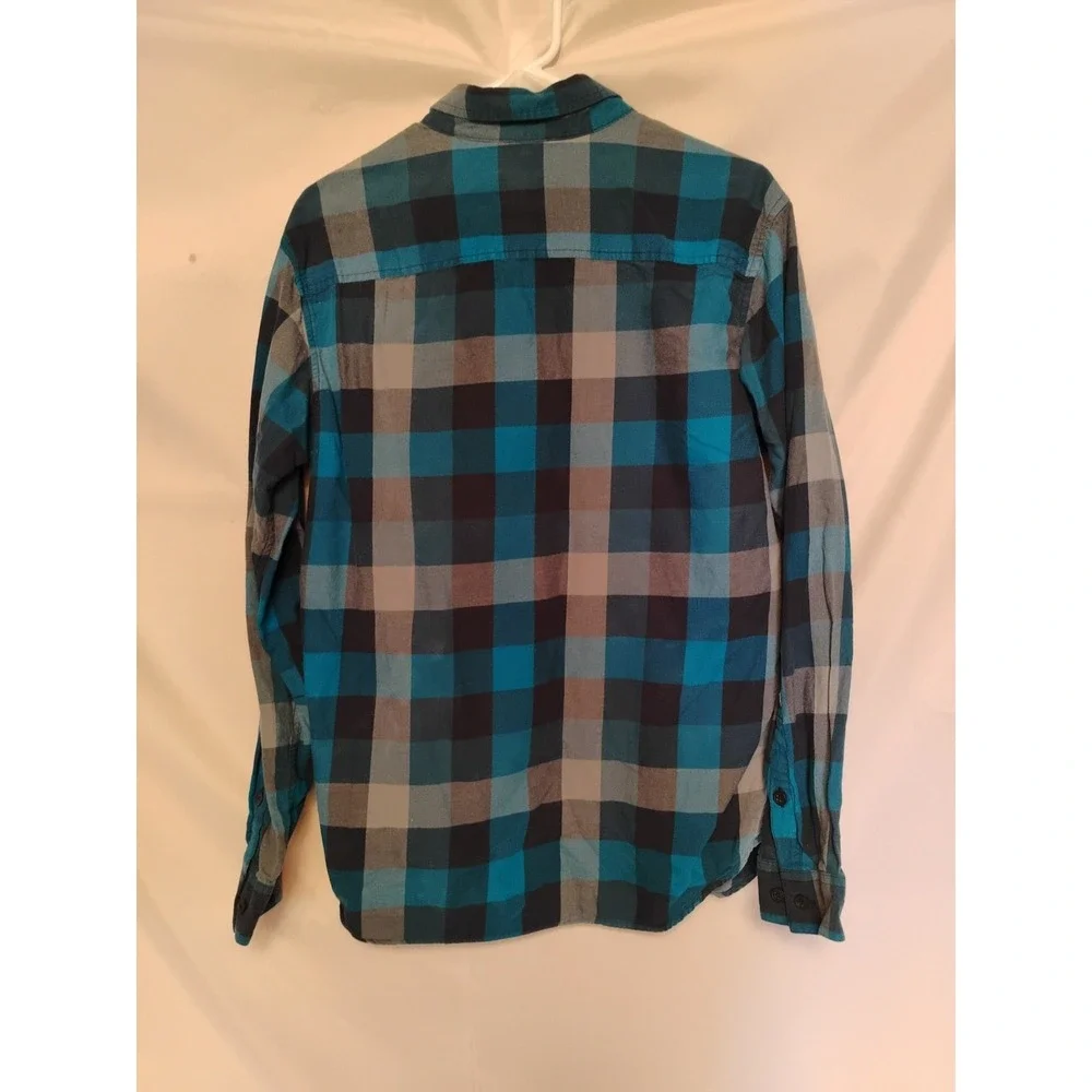 Columbia‎ Mens Medium M Black Blue Checkered Button Down Dress Shirt